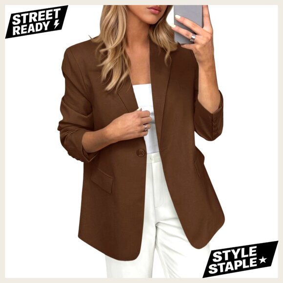 Open Front Long Sleeve Blazer for Women Business Casual Office Work